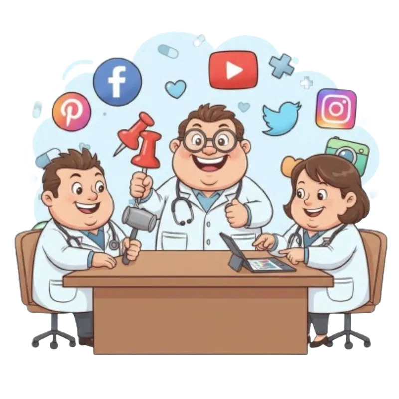 Illustration of a team planning advertising campaigns together
